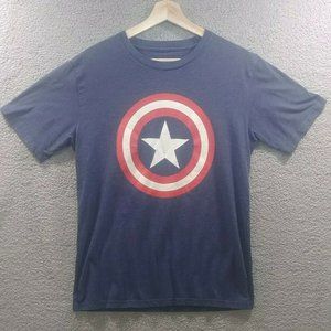 Captain America Shield Logo Marvel Avengers Men’s Navy Heather T Shirt Size Med